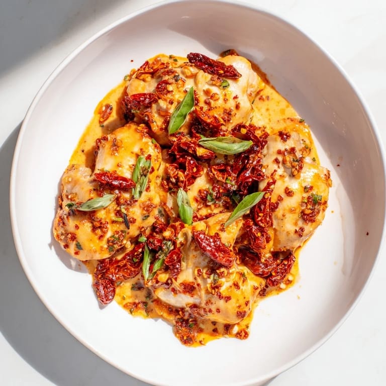 This romantic plate showcases tender Marry Me Chicken Thighs garnished with basil, ready for a comforting meal.