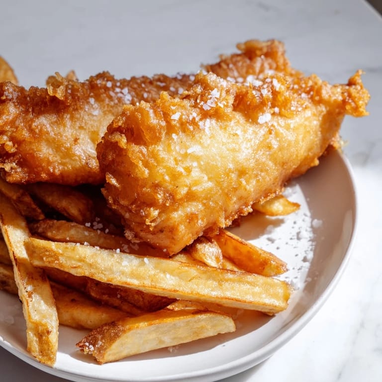 Picture this: steaming, mouthwatering British Fish & Chips, golden fish fillets and rustic, seasoned fries on a plate.