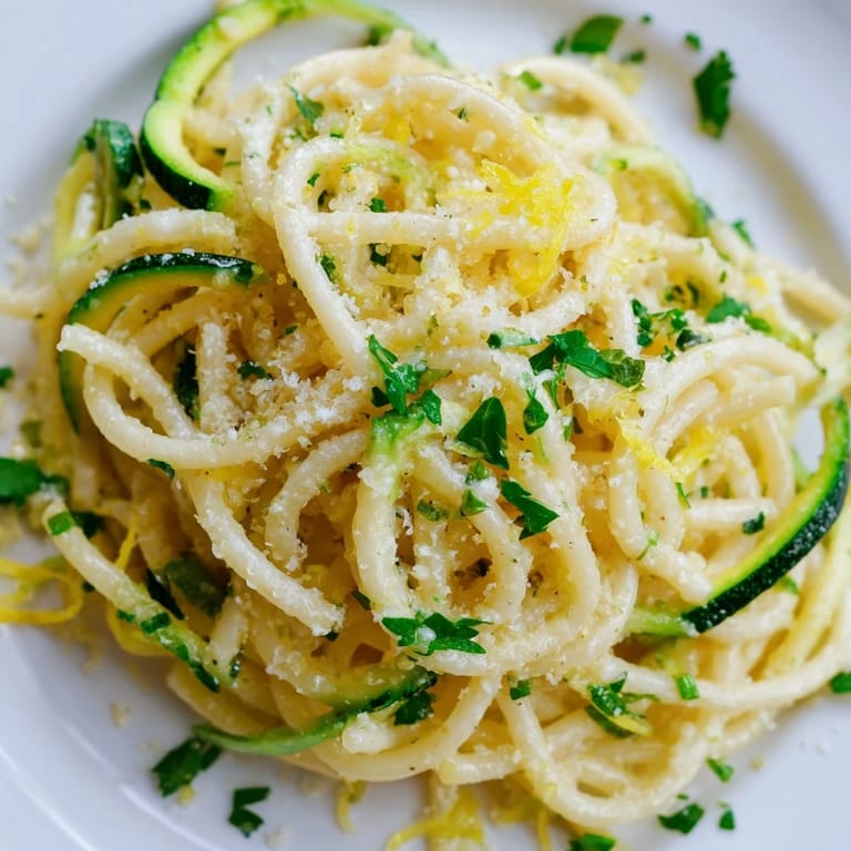 A skillet of steaming Lemon Zucchini Pasta showcases golden strands, vibrant green zoodles, and a light Parmesan finish for a quick summer meal.