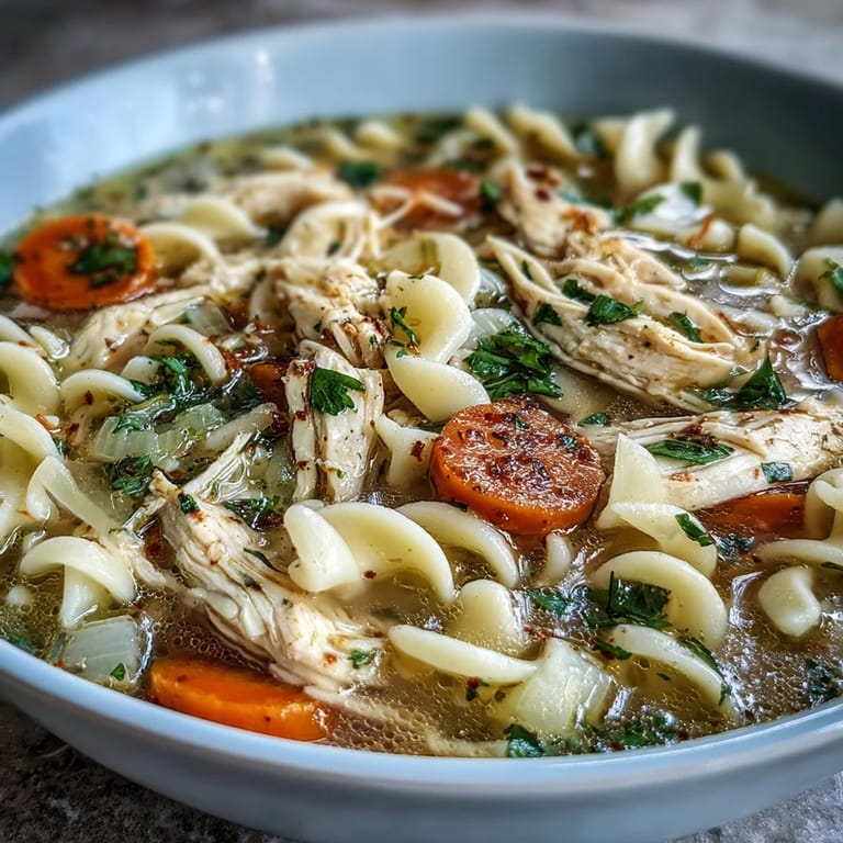 Quick Instant Pot Chicken Noodle Soup loaded with egg noodles, vegetables, and juicy chicken for a cozy meal.