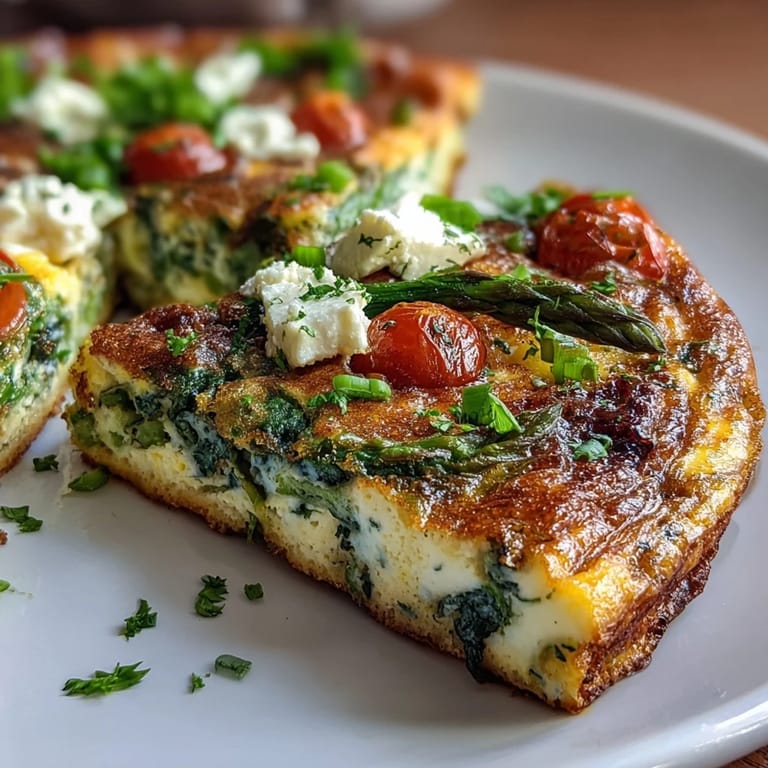 Protein-packed Healthy Easy Spring Veggie Frittata loaded with seasonal vegetables, herbs, and creamy feta, perfect for a light lunch or breakfast.