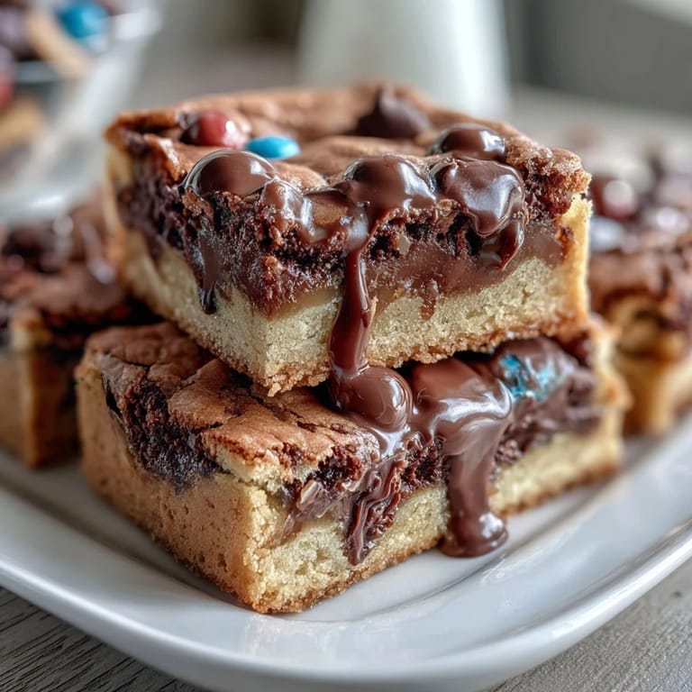 Chewy, festive cookie bars loaded with chocolate chips, candy-coated chocolates, and a glossy white chocolate drizzle for a sweet graduation treat.