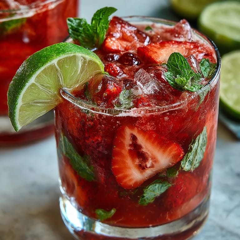 Juicy strawberry chili limeade mocktail, perfect for a cool, spicy summer refreshment.