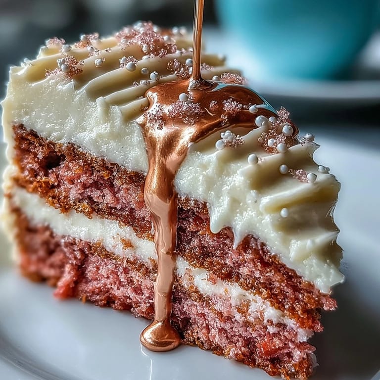 Showcases a delicate pink velvet cake perfect for any celebration.